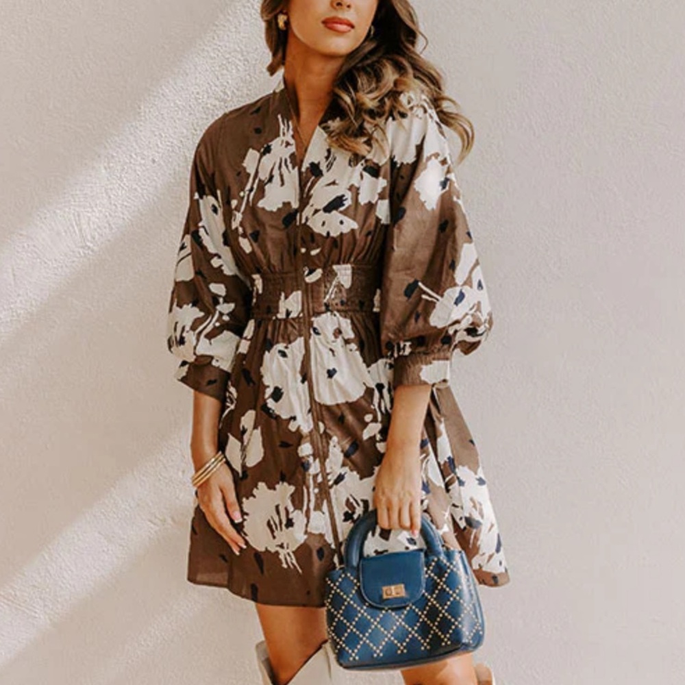 Impressions Brown Floral Mini Dress 🤎